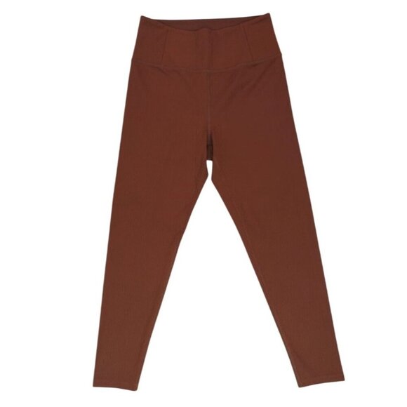 High-Waisted Rust Brown Ribbed Leggings - Girlfriend Collective - Womens Size M. - Picture 1 of 7